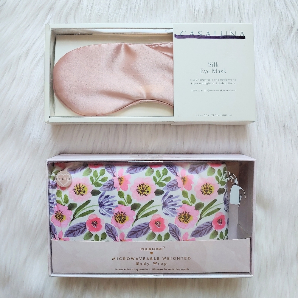 Home Spa Care Kit w/ Luxe Silk Eye Mask & Warming Weighted Body Heat Wrap